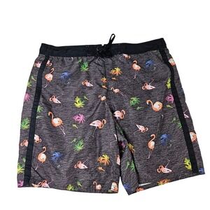 Joe Boxer Swim Trunks Flamingo Tropical Print Gray XL Board Shorts Beach Summer
